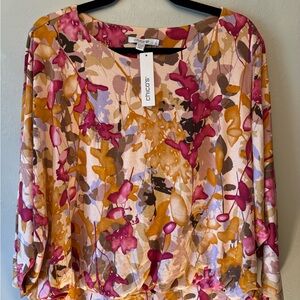 NWT Fall Floral Chicos 2X Artsy Vibant Top with Pink and Orange Accents